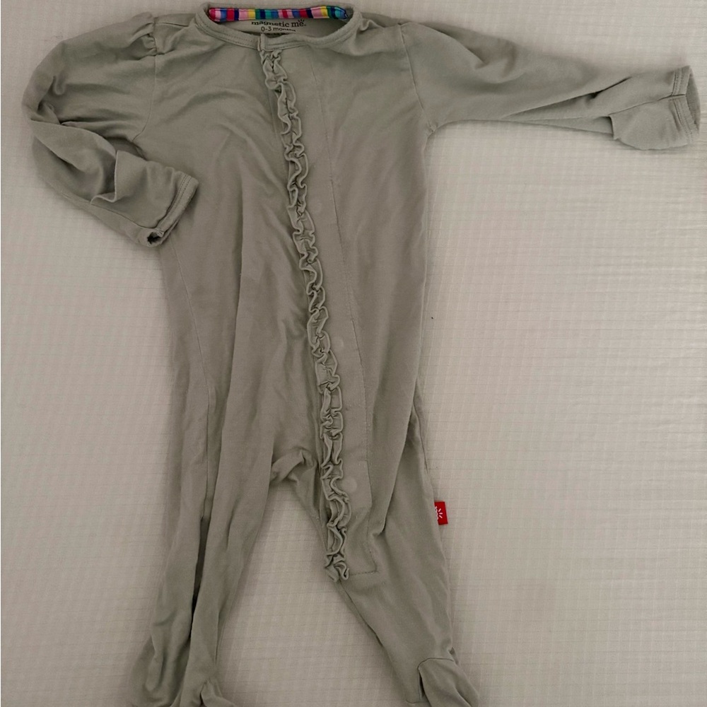 Magnetic Me Sage Green Footie with Ruffle